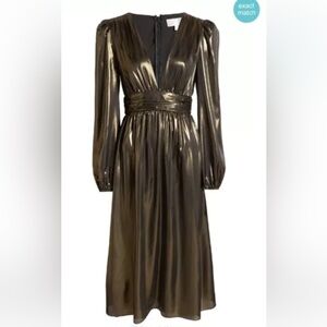 NWT WAYF Plunge Antique Brass Lamé Dress Size Small